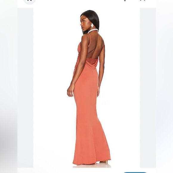 Katie May Surreal Gown Rust maxi dress drape back slip wedding guest Revolve M - Picture 2 of 14